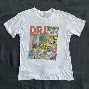 Vintage 80s D.R.I. Slumlord Doesn’t Care T Shirt L White Hardcore Punk Thrash